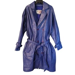 Bagazio vintage blue leather trench coat -mens  M, womens XL        S91